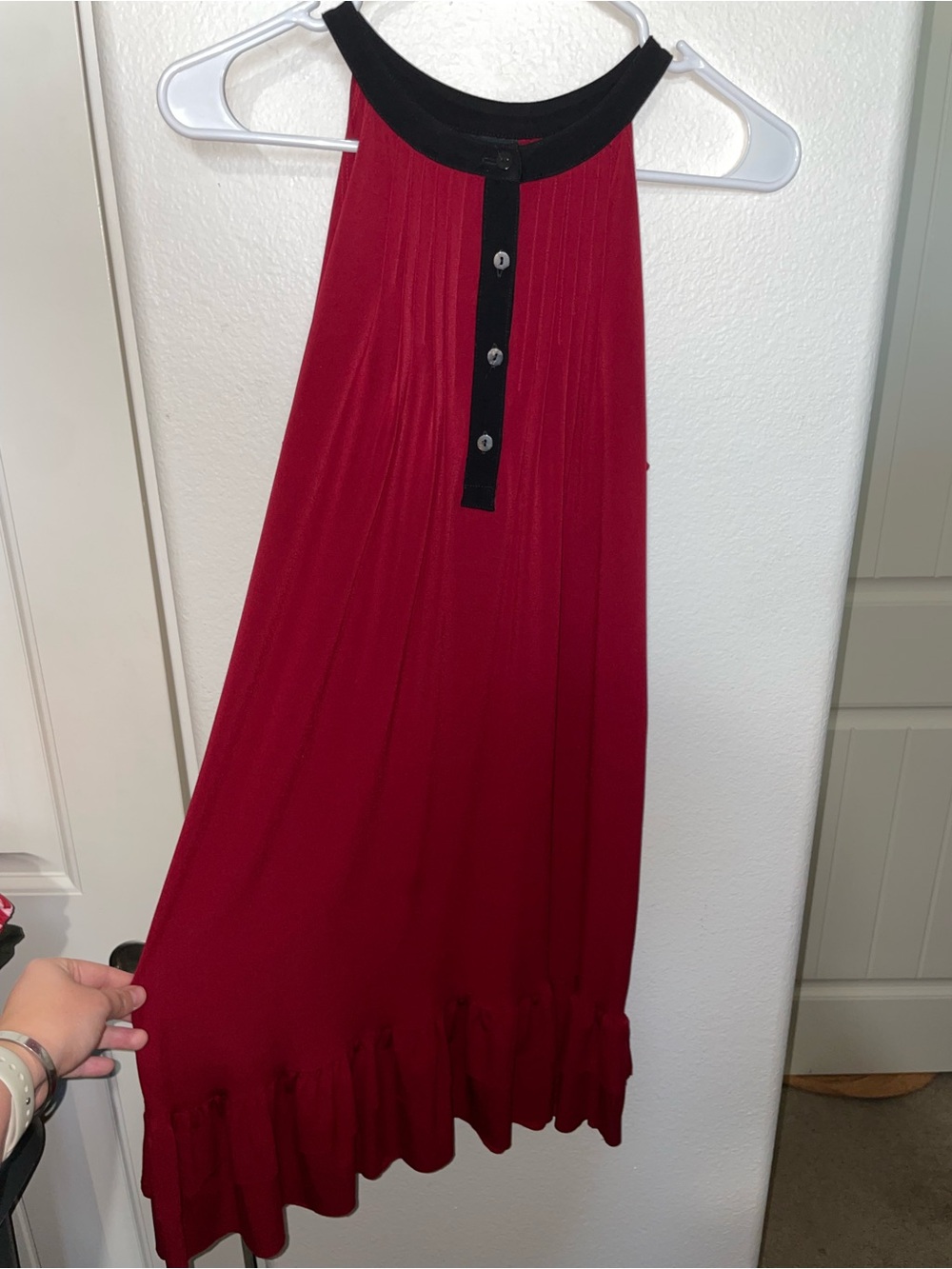 Enfocus Studio Red Maxi Dress with Black Halter Trim